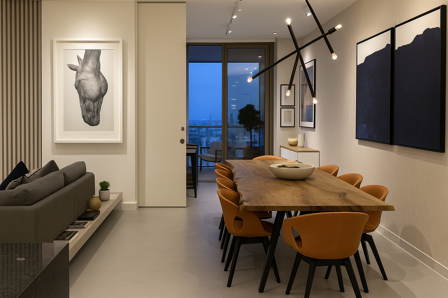 Fine art installation in a luxury property interior, curated by Theresa Rézeau Fine Art
