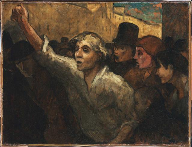 Honoré Daumier, The Uprising (L’Émeute), 1848 or later, depicting a man raising his arm and shouting amid a tightly packed crowd of protesters.
