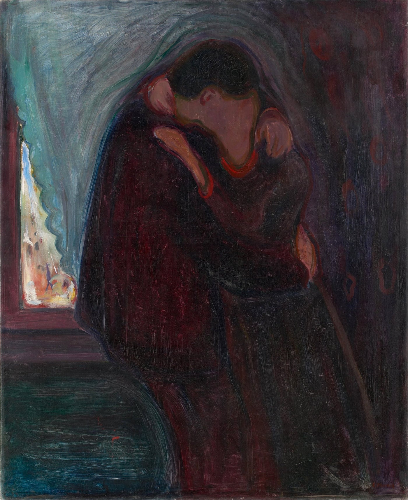 Edvard Munch, The Kiss (1897), oil on canvas — two figures merging in a darkened interior