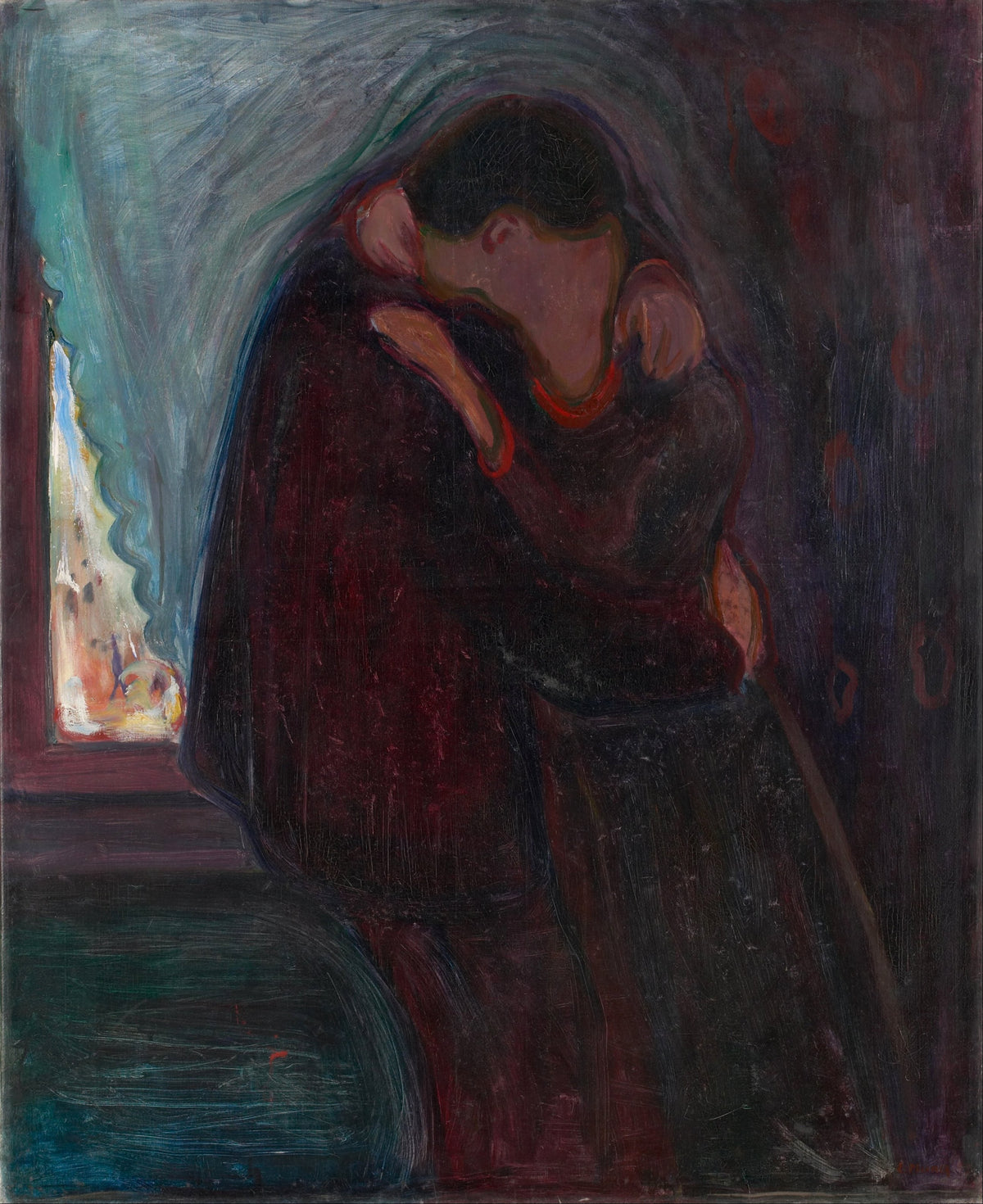 Edvard Munch, The Kiss, 1897, depicting an embracing couple whose faces appear to merge into one.