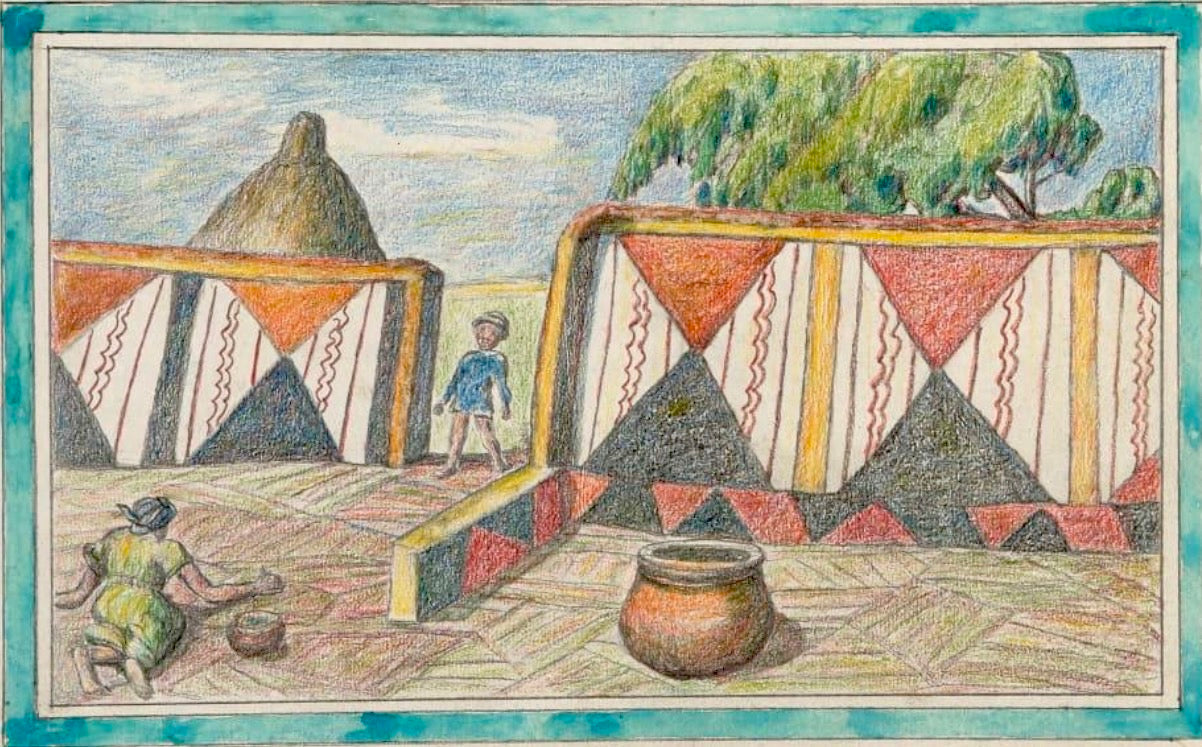 Moses Tladi, Rural Domestic Scene — Theresa Rézeau Fine Art
