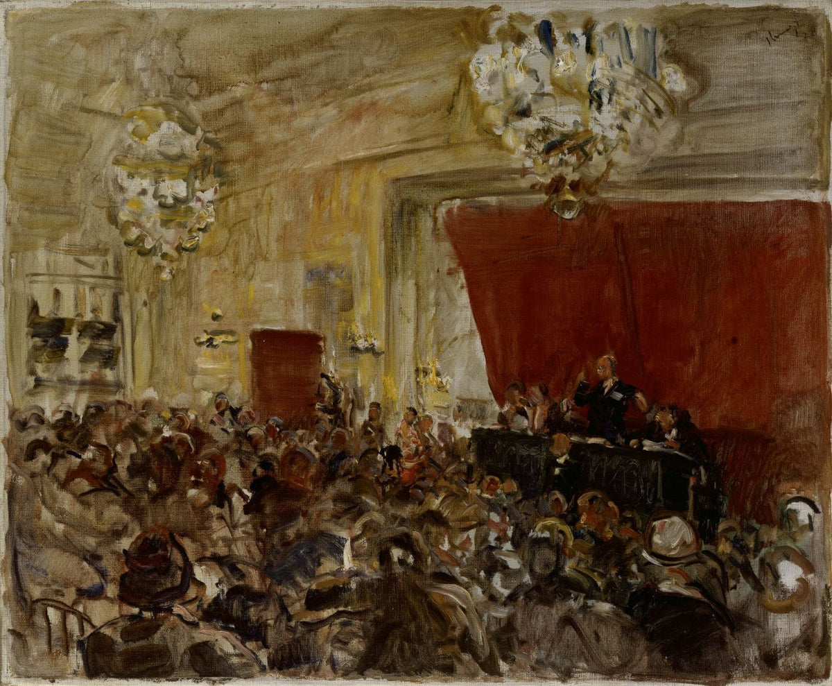 Auktion im Germanischen Nationalmuseum (1928) by German painter Max Slevogt, depicting an art auction at the Germanisches Nationalmuseum.