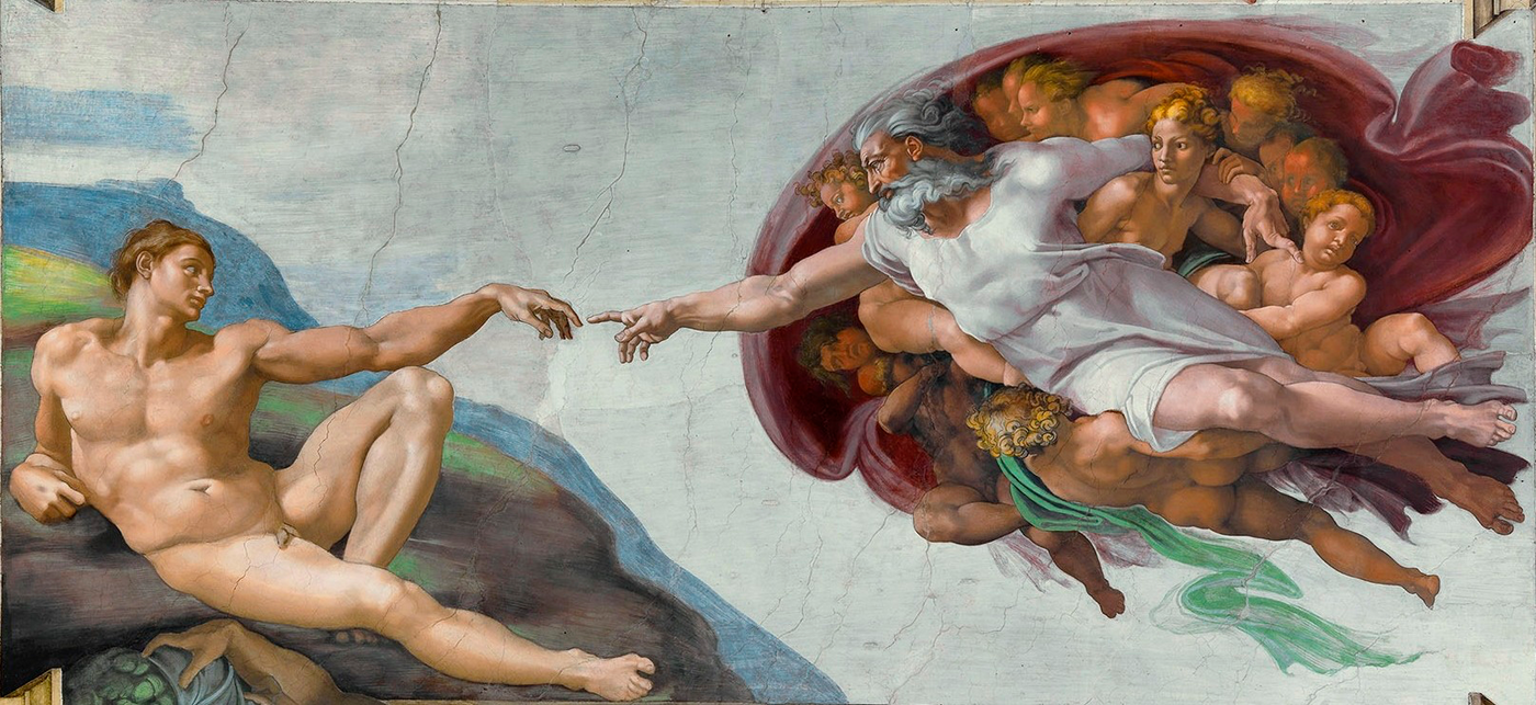 Michelangelo's Creation of Adam, Sistine Chapel — the divine hand reaching toward man, explored in The Hand of God by Theresa Rézeau