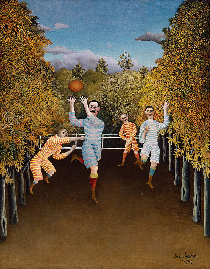 Henri Rousseau, The Football Players, 1908, oil on canvas, depicting four figures in a dreamlike open landscape